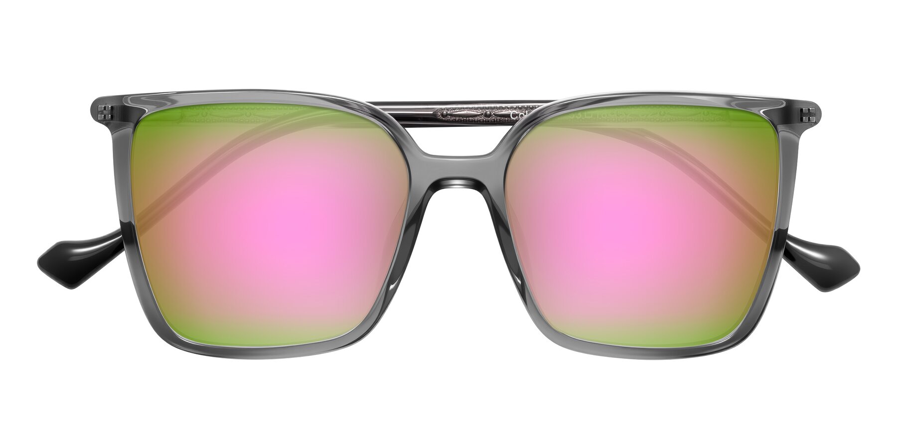Folded Front of Colemers in Transparent Gray with Pink Mirrored Lenses