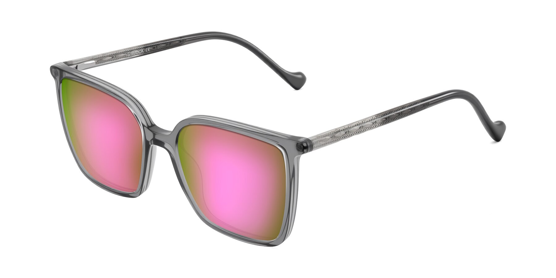 Angle of Colemers in Transparent Gray with Pink Mirrored Lenses
