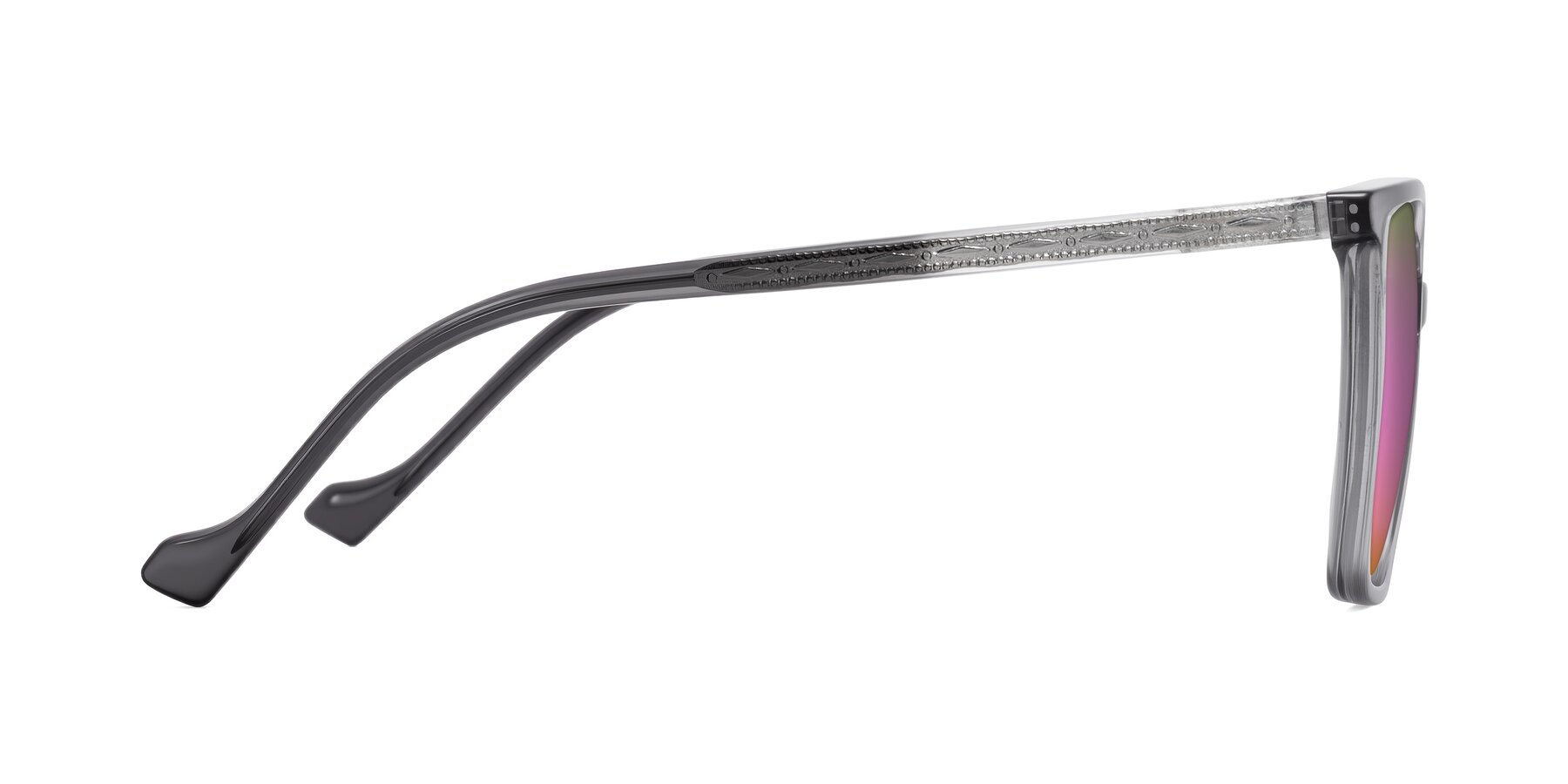 Side of Colemers in Transparent Gray with Pink Mirrored Lenses