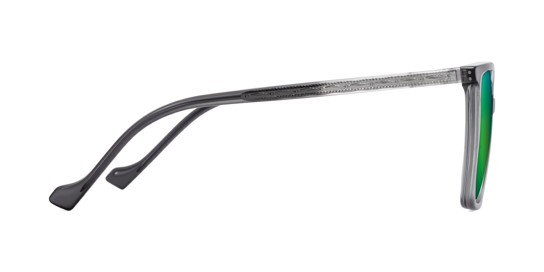 Side of Colemers in Transparent Gray with Green Mirrored Lenses