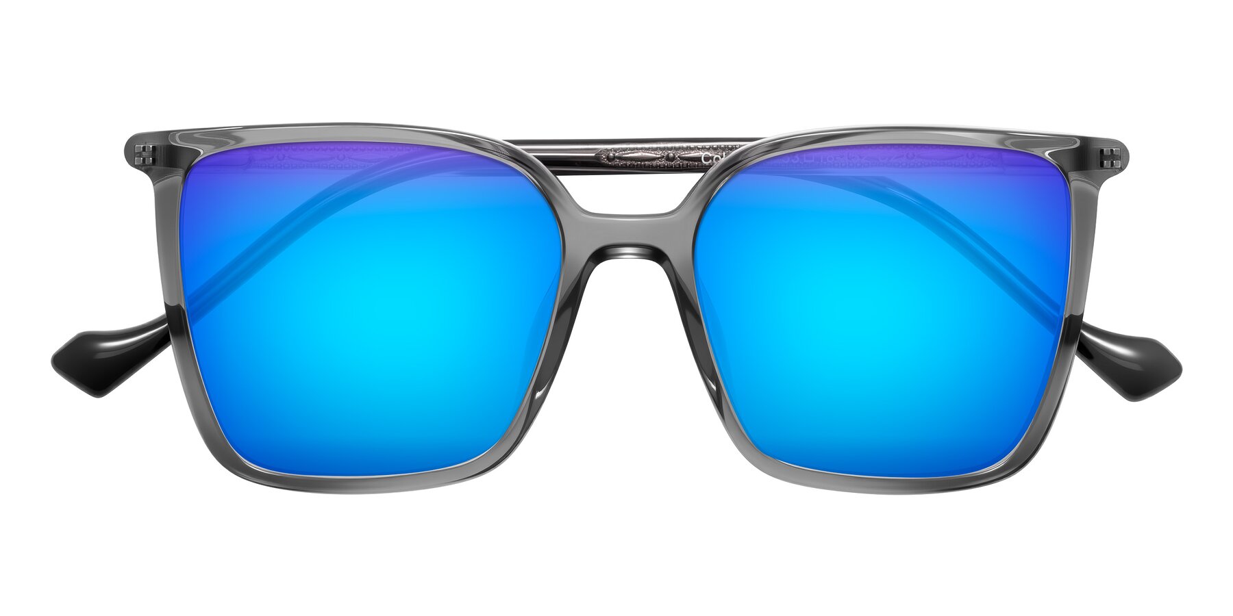 Folded Front of Colemers in Transparent Gray with Blue Mirrored Lenses