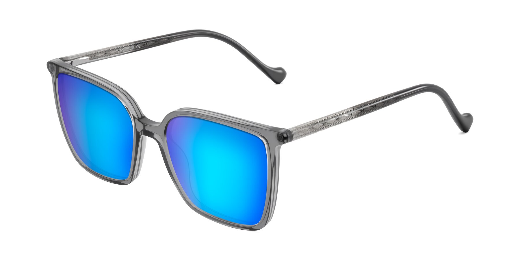 Angle of Colemers in Transparent Gray with Blue Mirrored Lenses