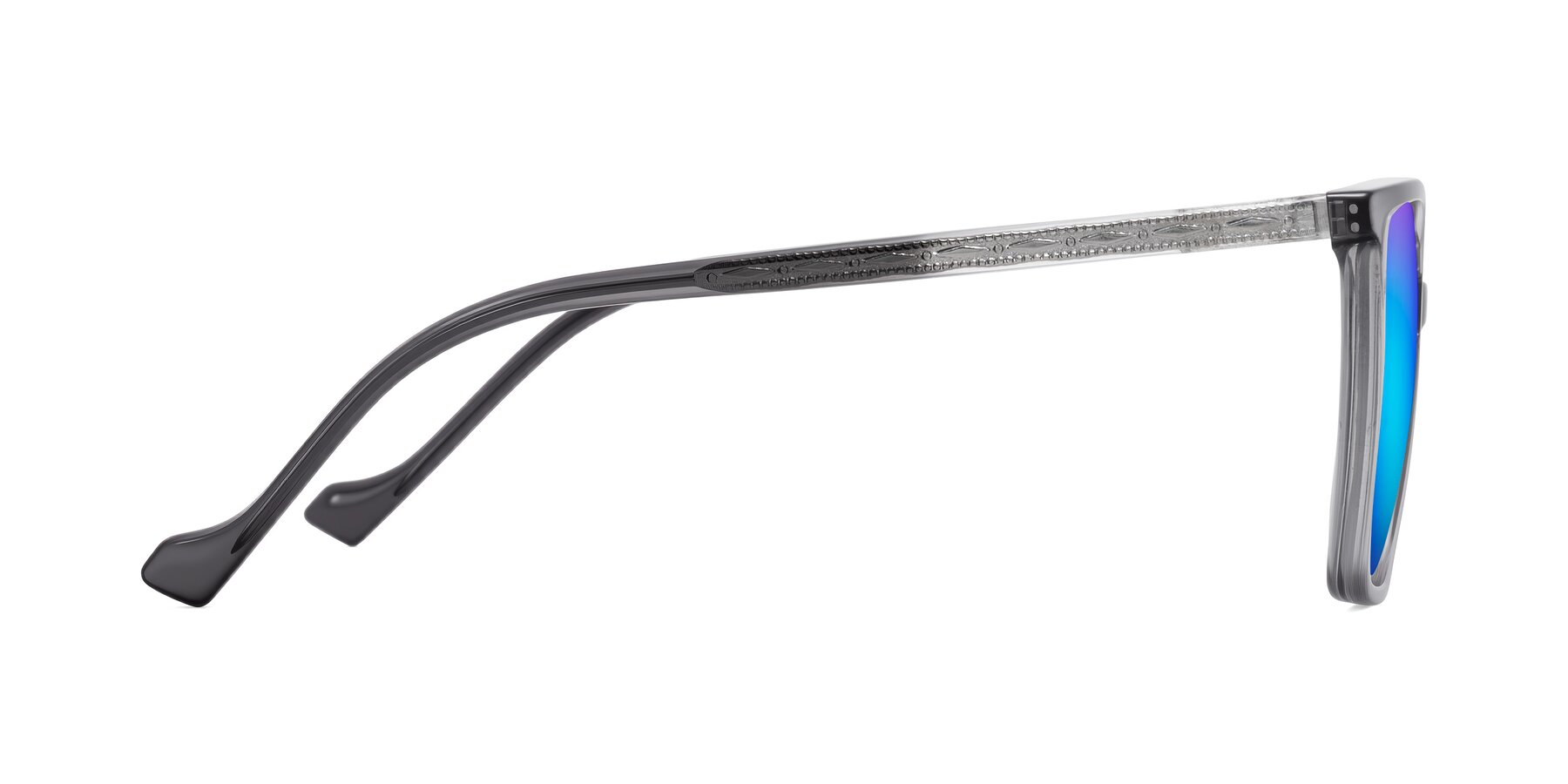 Side of Colemers in Transparent Gray with Blue Mirrored Lenses