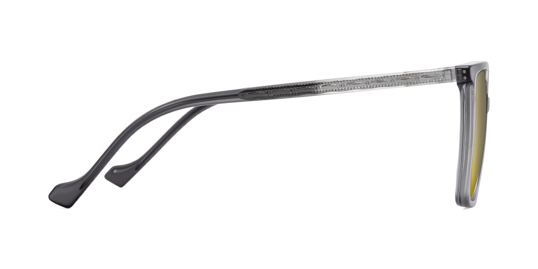 Side of Colemers in Transparent Gray with Gold Mirrored Lenses