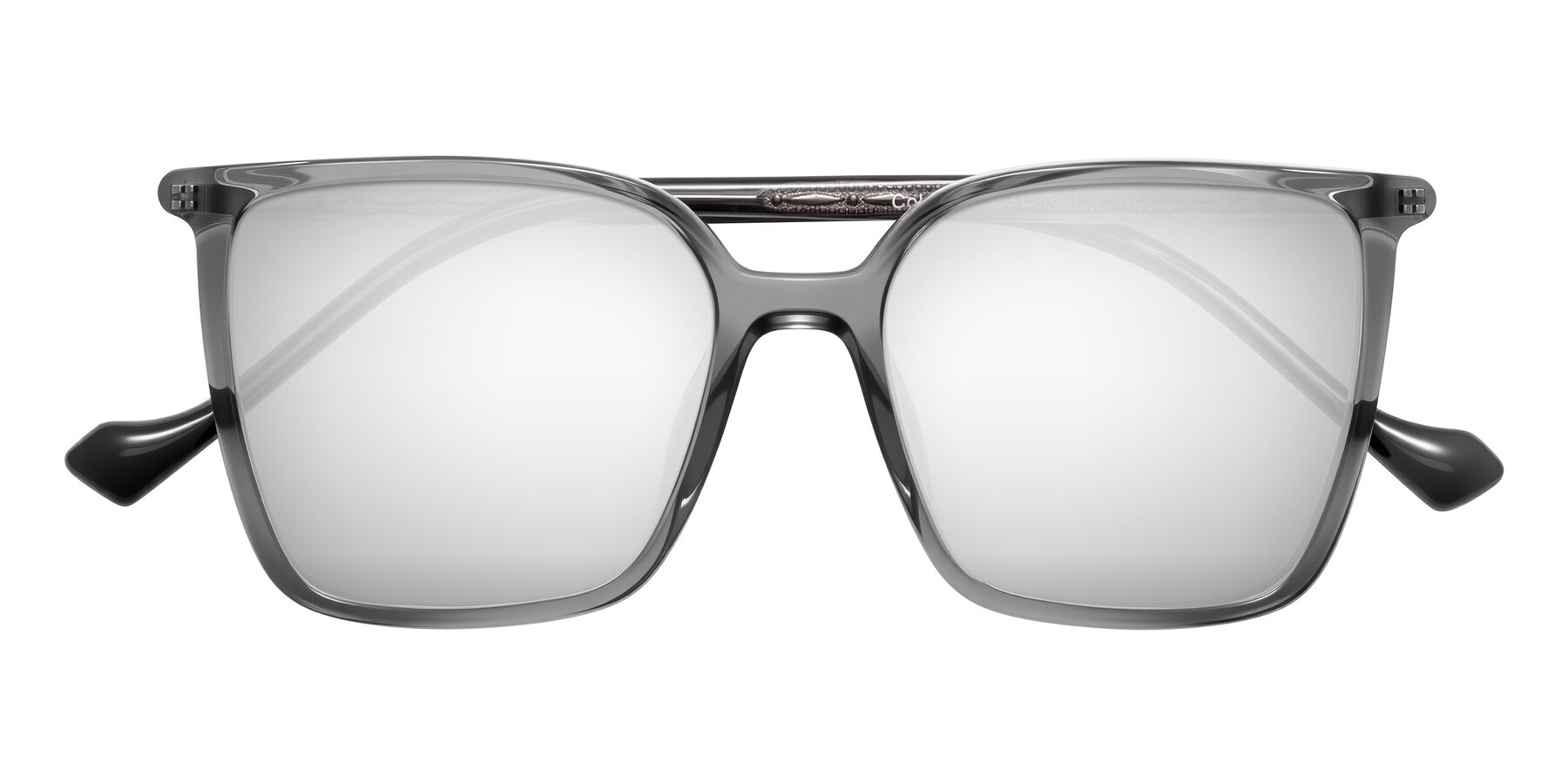 Folded Front of Colemers in Transparent Gray with Silver Mirrored Lenses