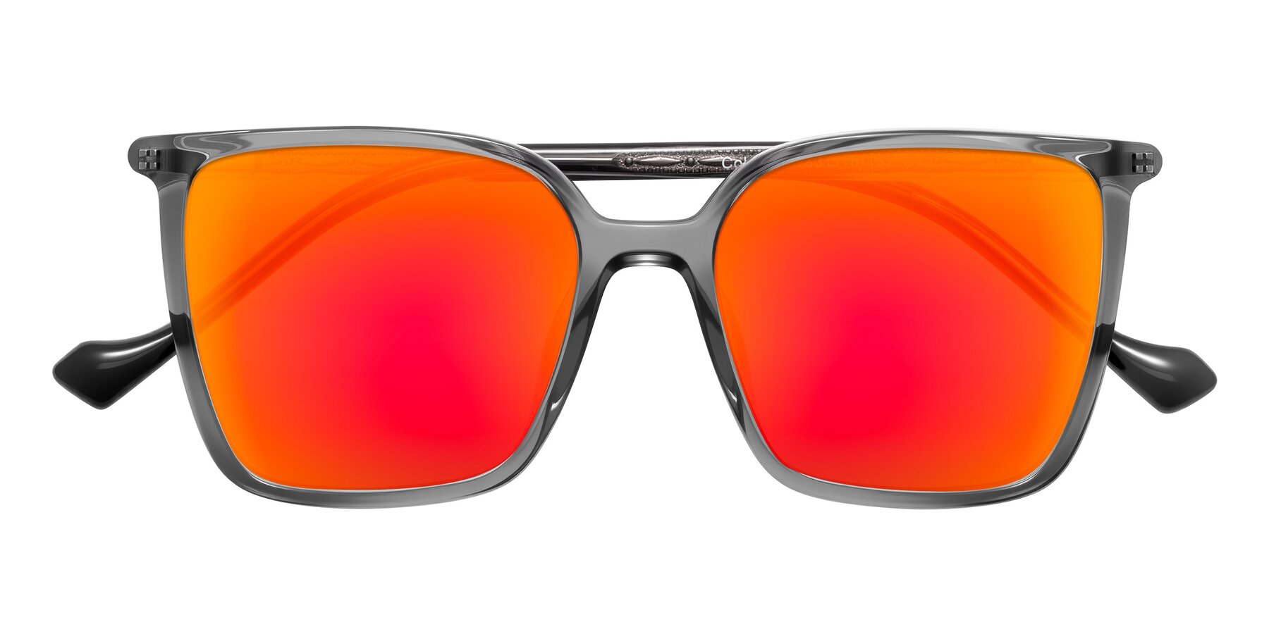Folded Front of Colemers in Transparent Gray with Red Gold Mirrored Lenses