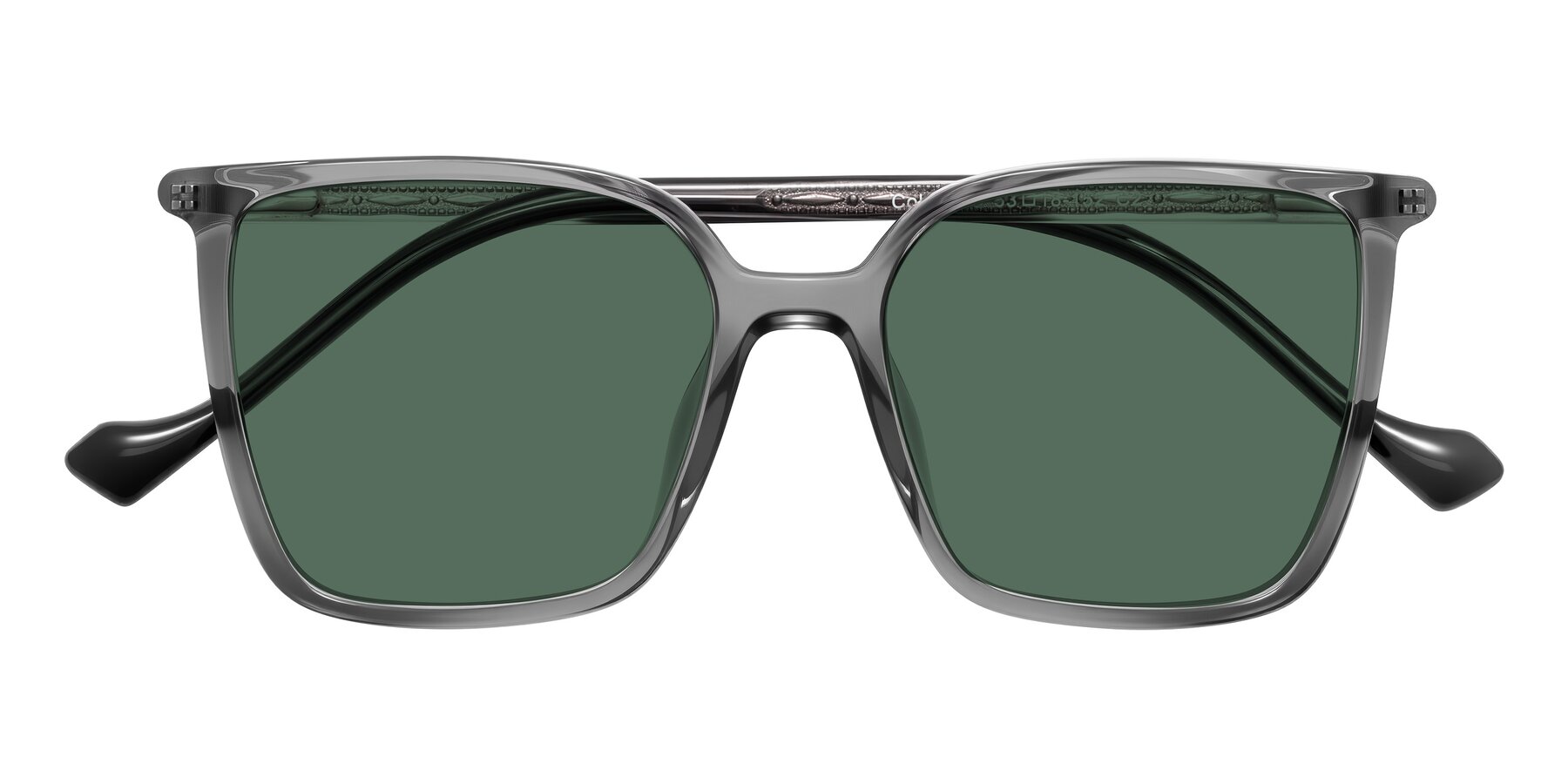 Folded Front of Colemers in Transparent Gray with Green Polarized Lenses