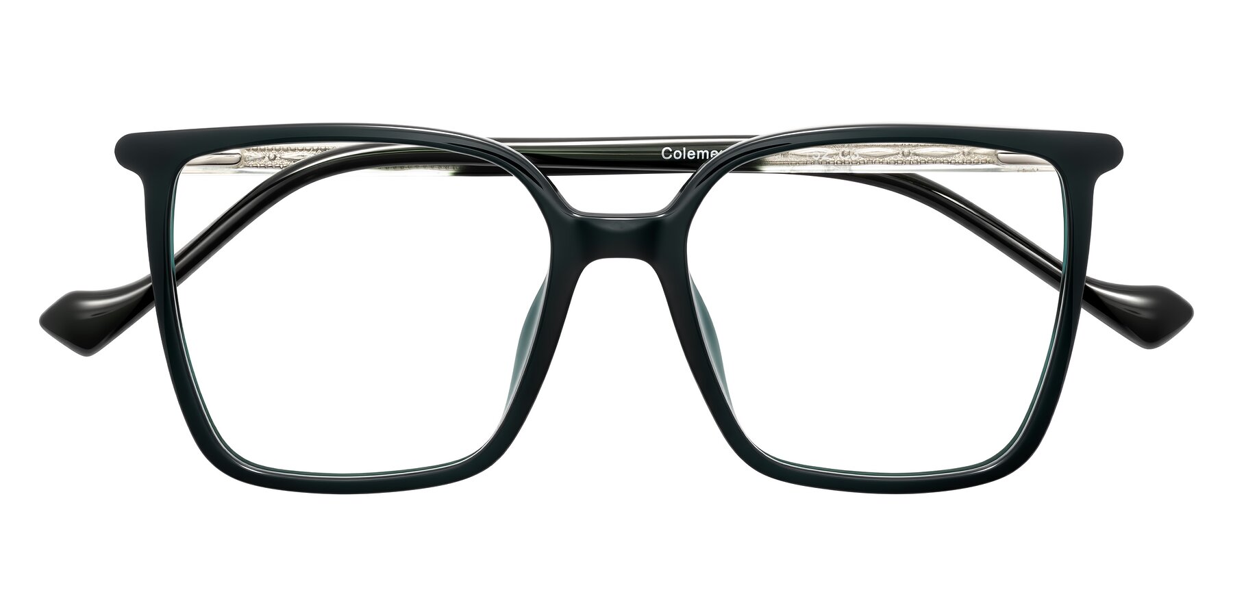 Folded Front of Colemers in Dark Green with Clear Eyeglass Lenses