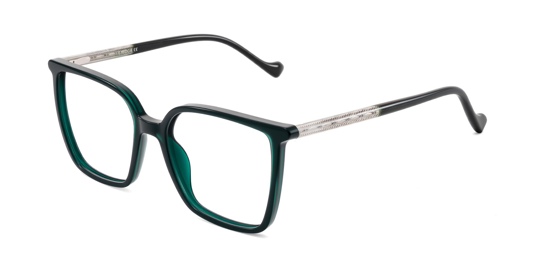 Angle of Colemers in Dark Green with Clear Eyeglass Lenses