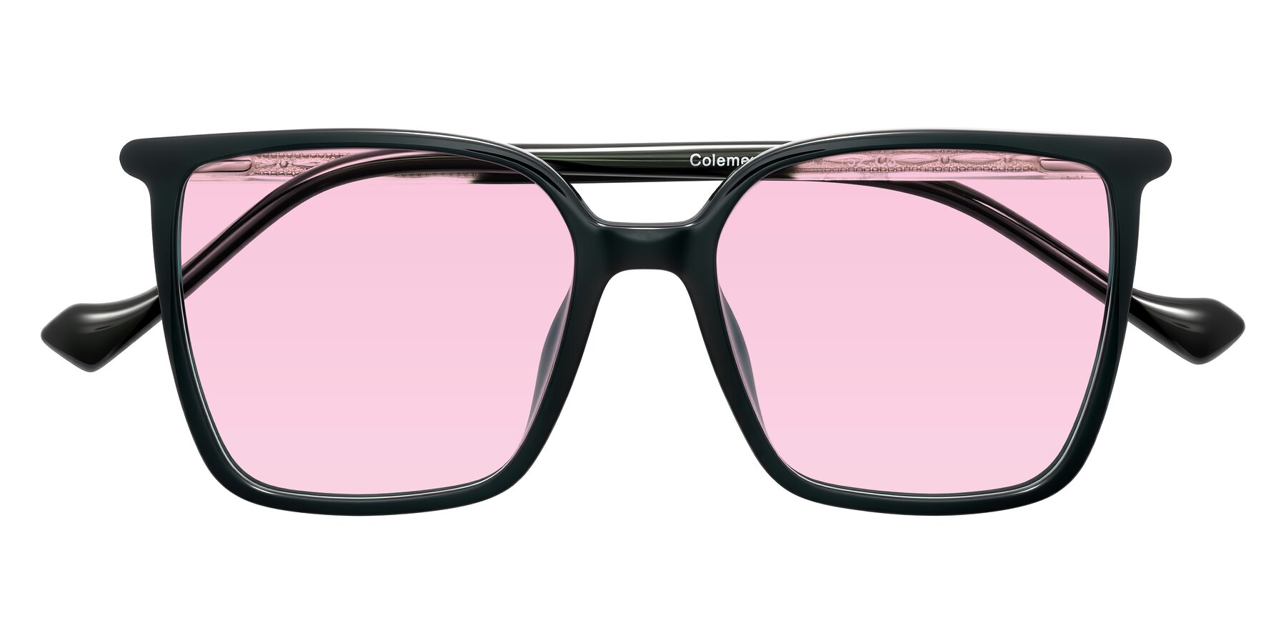 Folded Front of Colemers in Dark Green with Light Pink Tinted Lenses