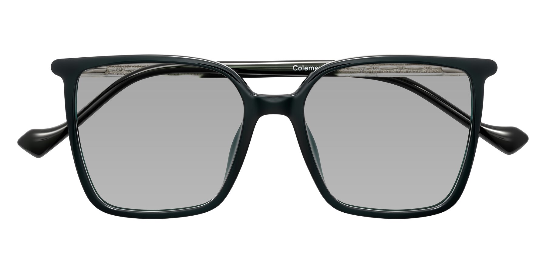 Folded Front of Colemers in Dark Green with Light Gray Tinted Lenses