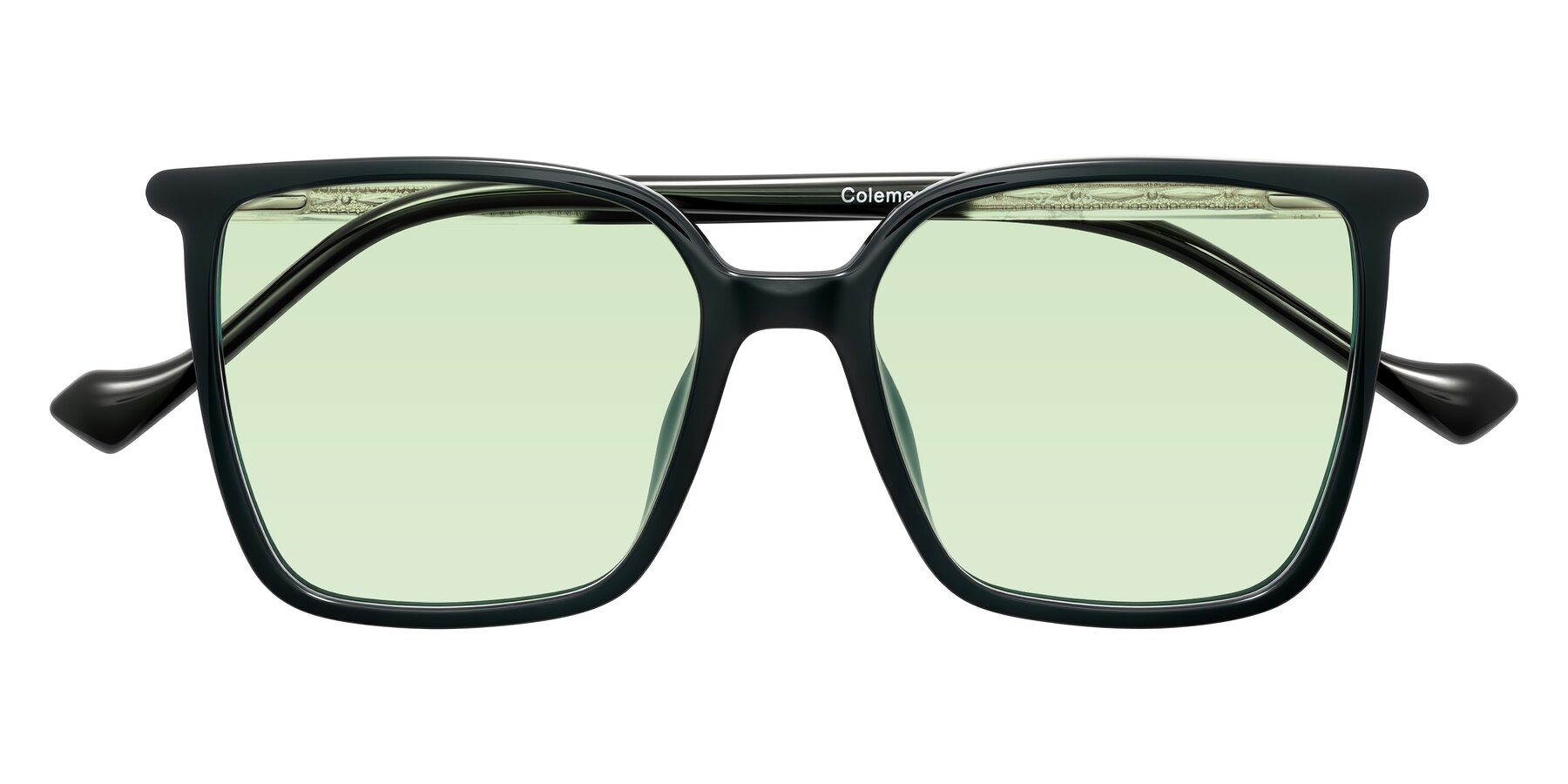 Folded Front of Colemers in Dark Green with Light Green Tinted Lenses