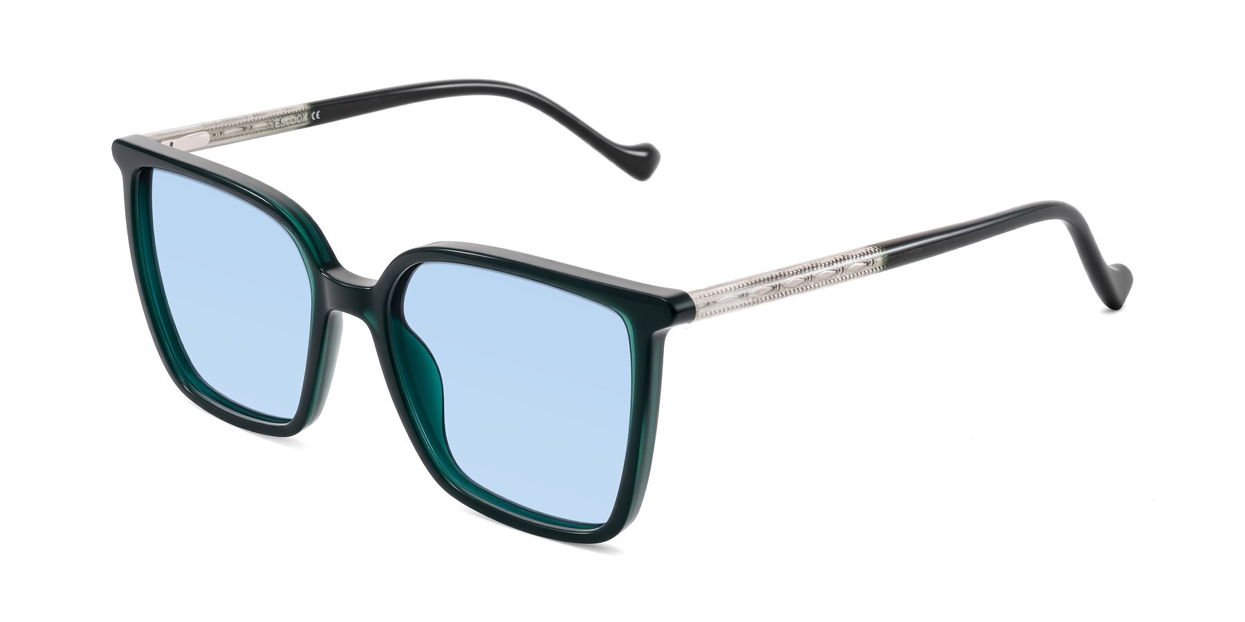 Angle of Colemers in Dark Green with Light Blue Tinted Lenses