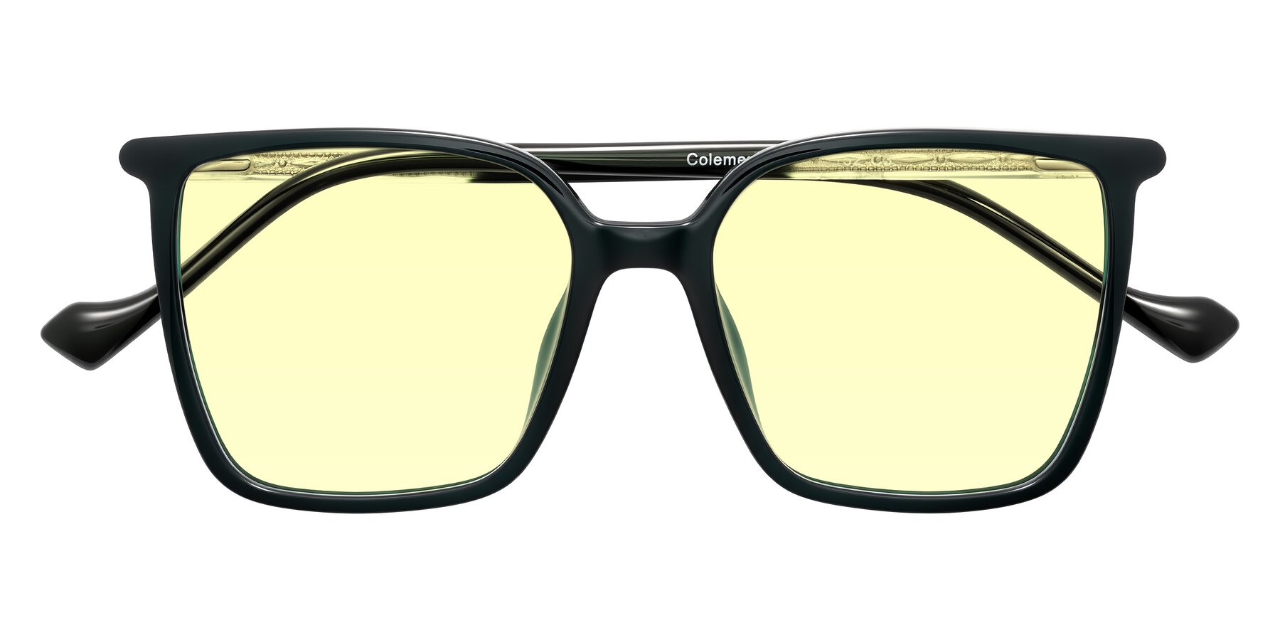 Folded Front of Colemers in Dark Green with Light Yellow Tinted Lenses