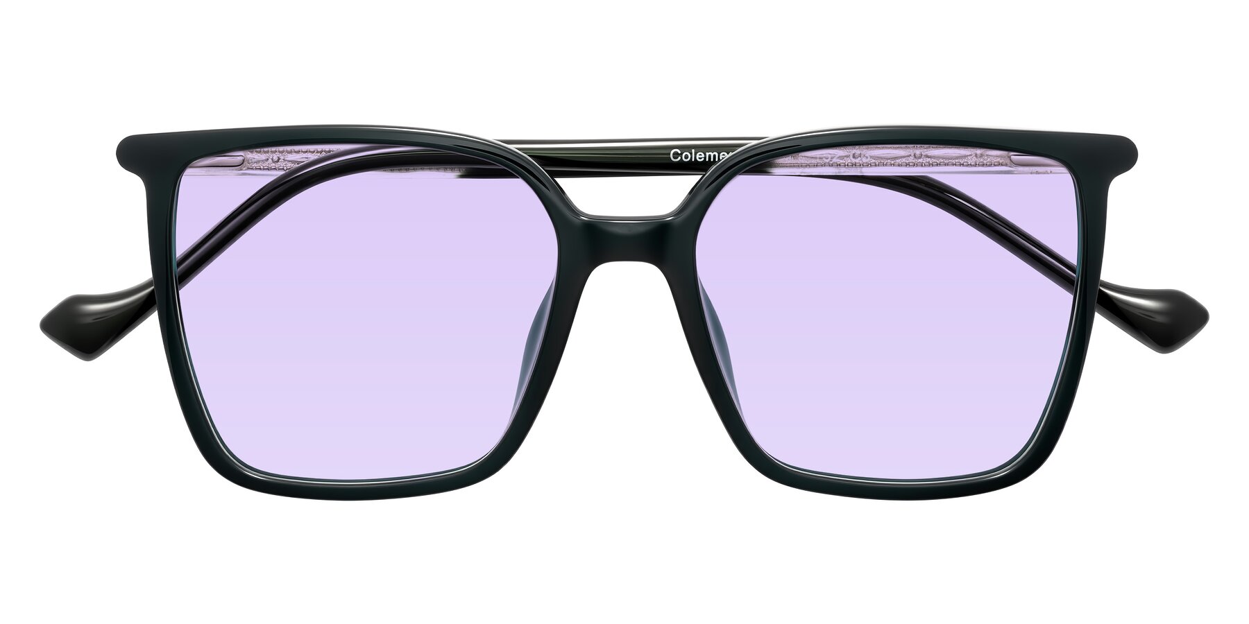 Folded Front of Colemers in Dark Green with Light Purple Tinted Lenses