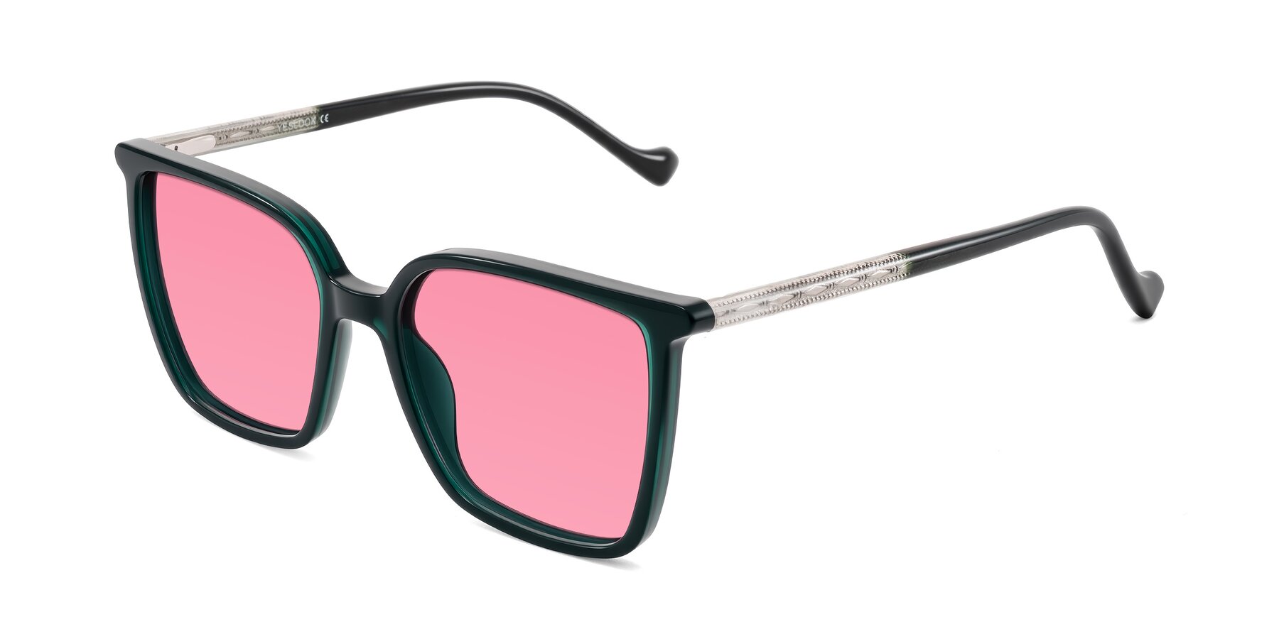Angle of Colemers in Dark Green with Pink Tinted Lenses