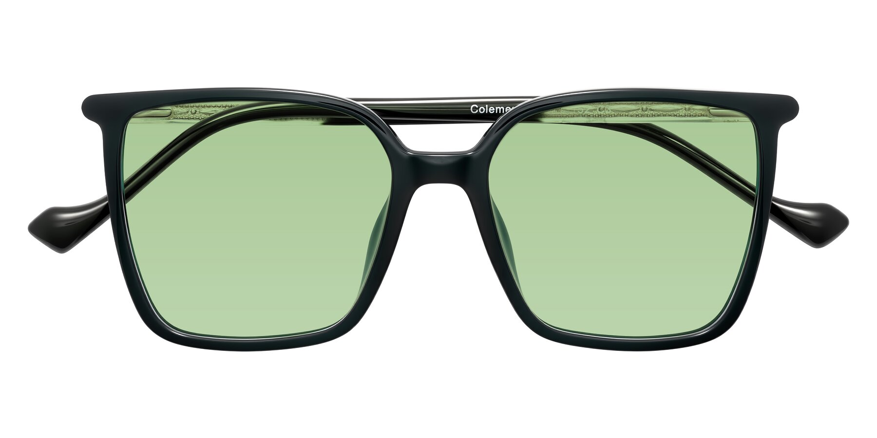 Folded Front of Colemers in Dark Green with Medium Green Tinted Lenses