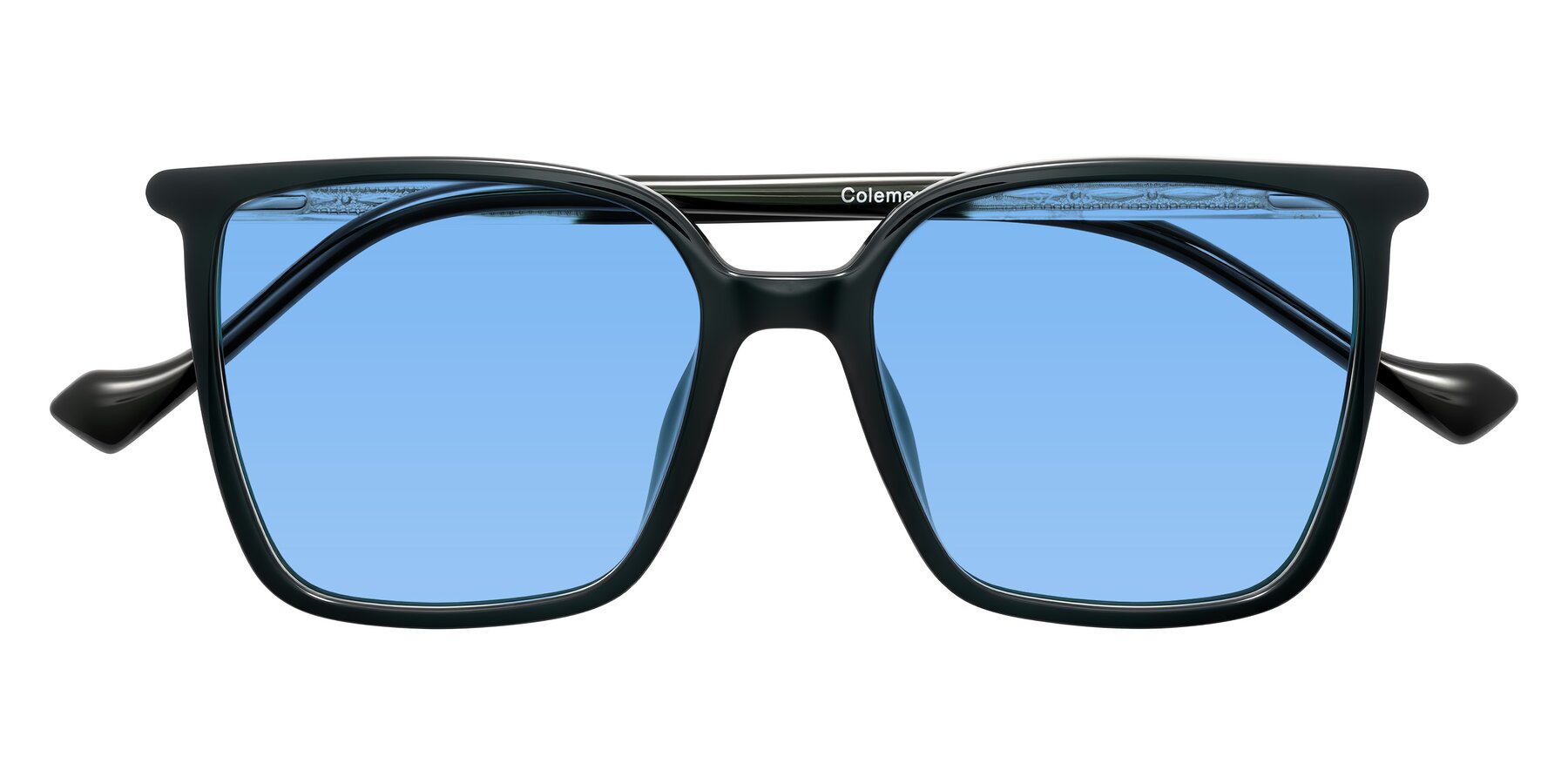 Folded Front of Colemers in Dark Green with Medium Blue Tinted Lenses