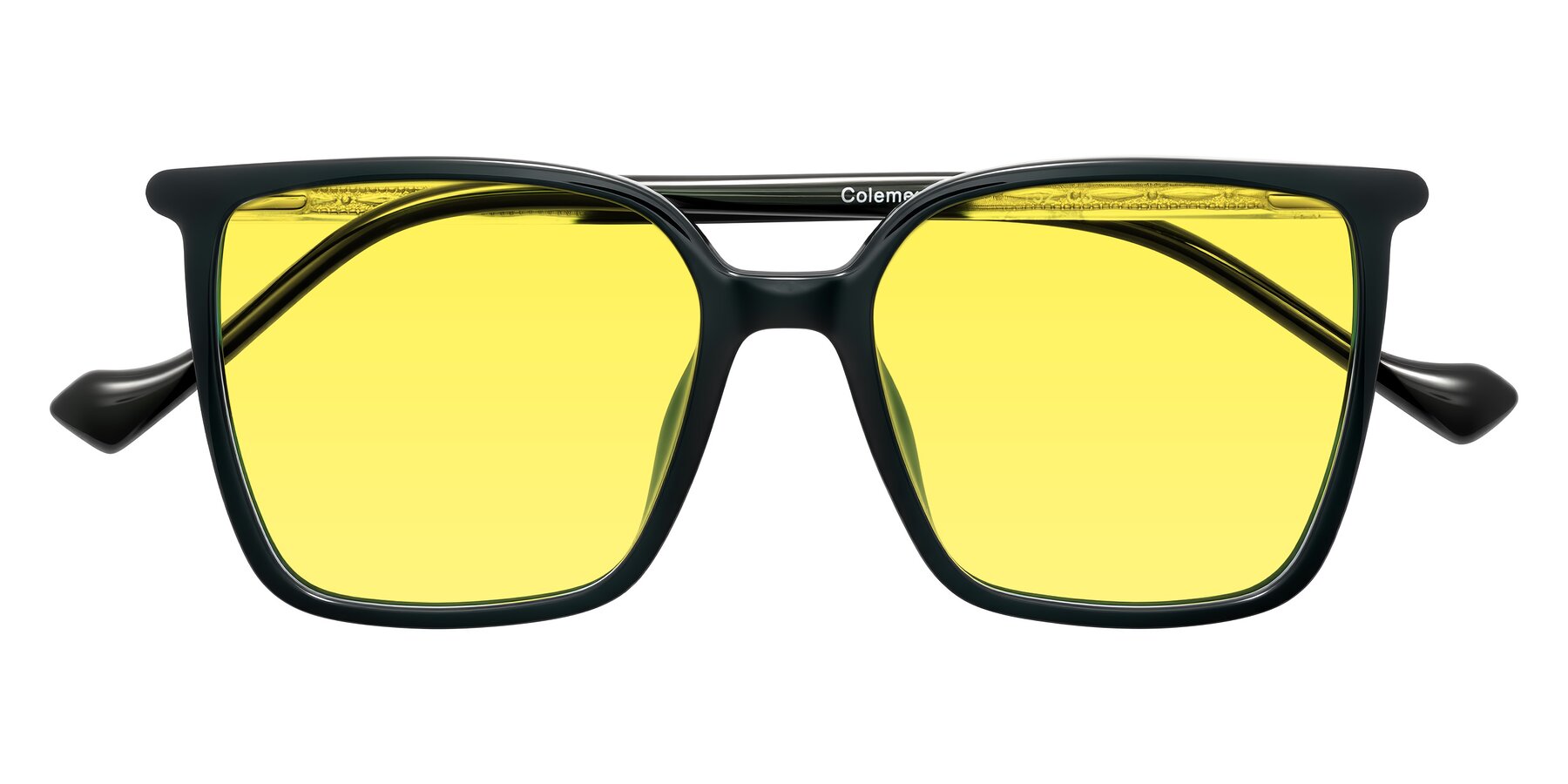 Folded Front of Colemers in Dark Green with Medium Yellow Tinted Lenses