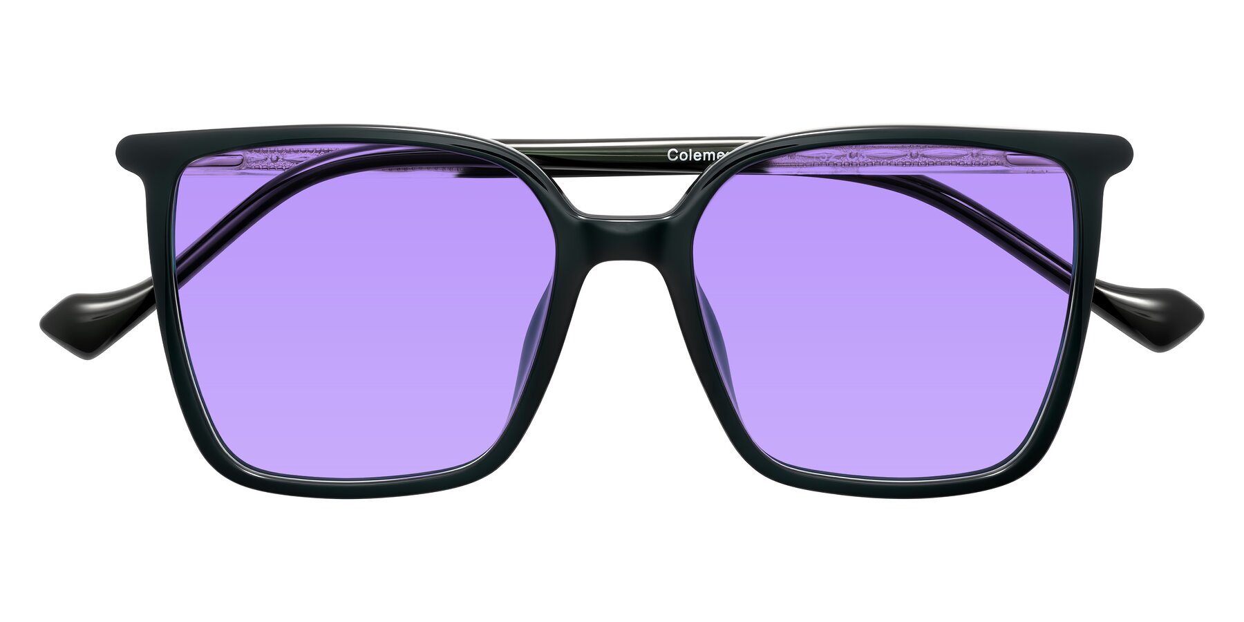 Folded Front of Colemers in Dark Green with Medium Purple Tinted Lenses