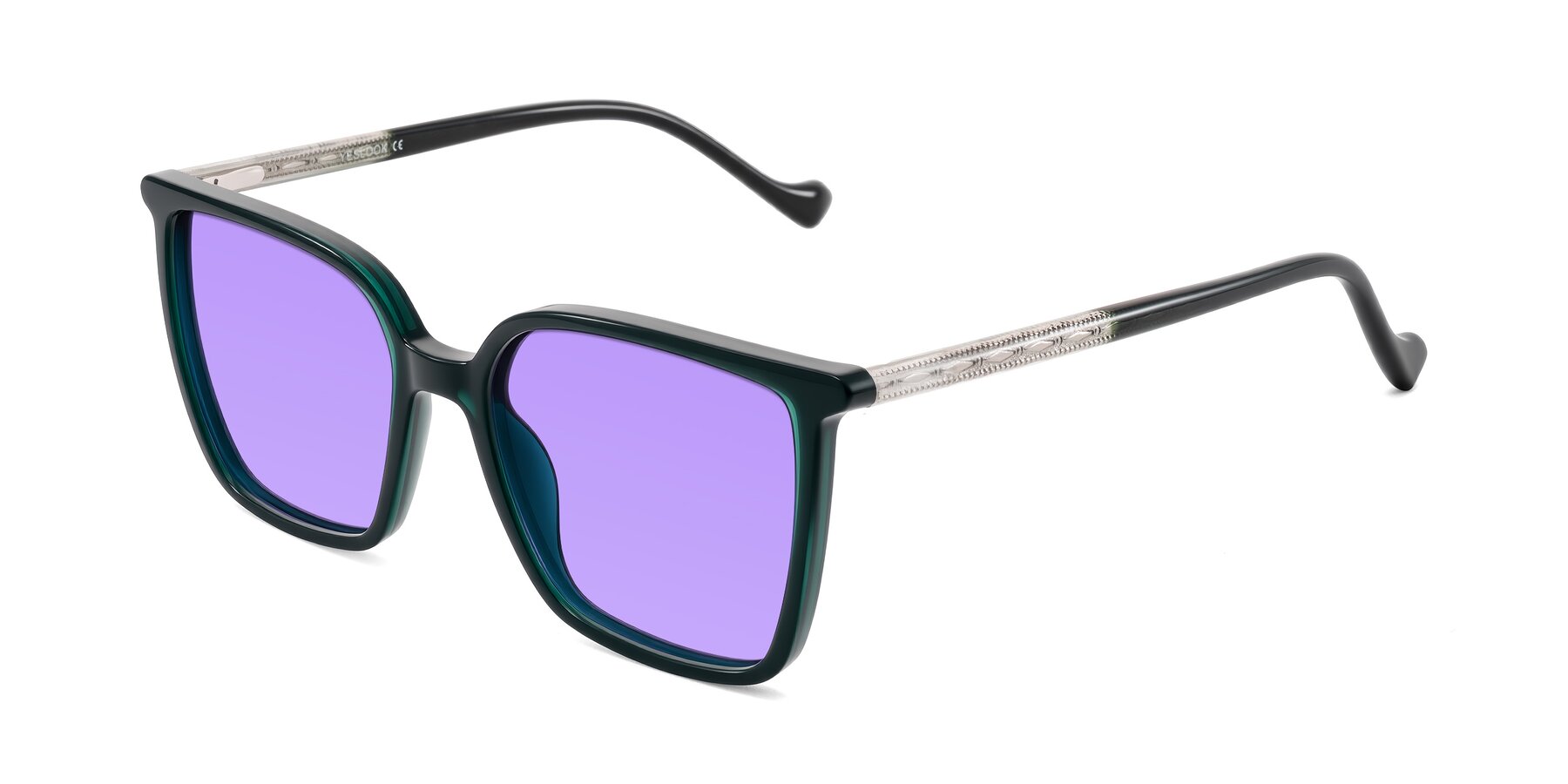 Angle of Colemers in Dark Green with Medium Purple Tinted Lenses