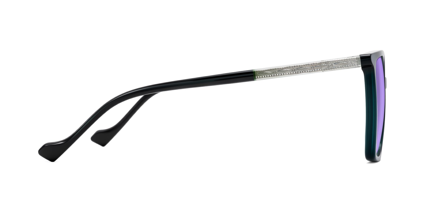 Side of Colemers in Dark Green with Medium Purple Tinted Lenses