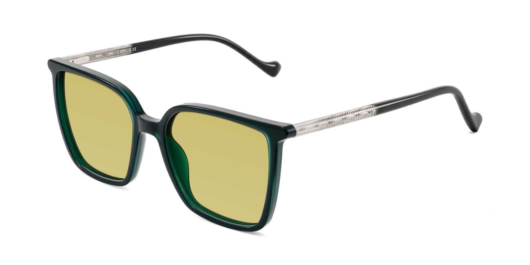 Angle of Colemers in Dark Green with Medium Champagne Tinted Lenses