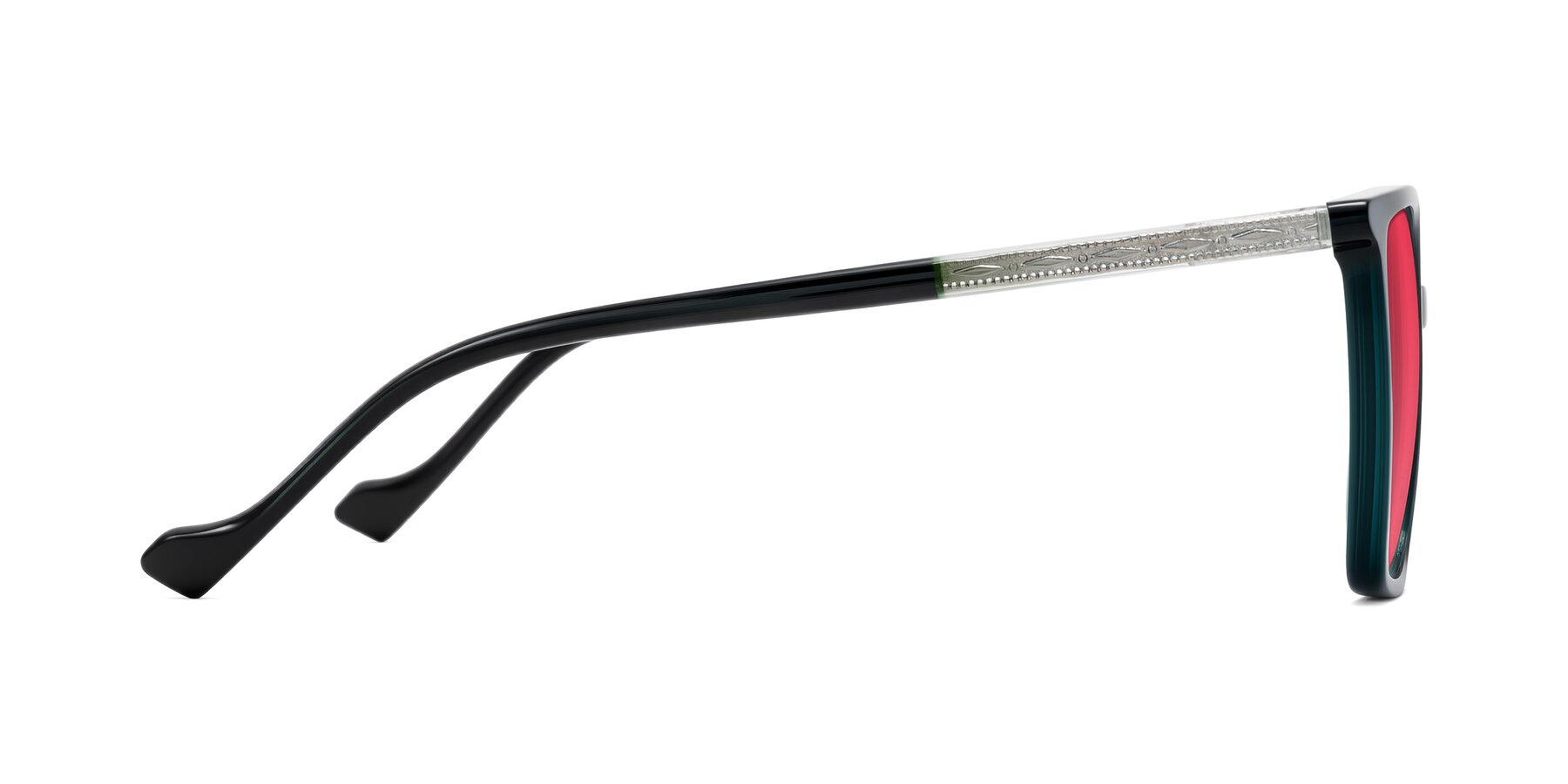 Side of Colemers in Dark Green with Red Tinted Lenses