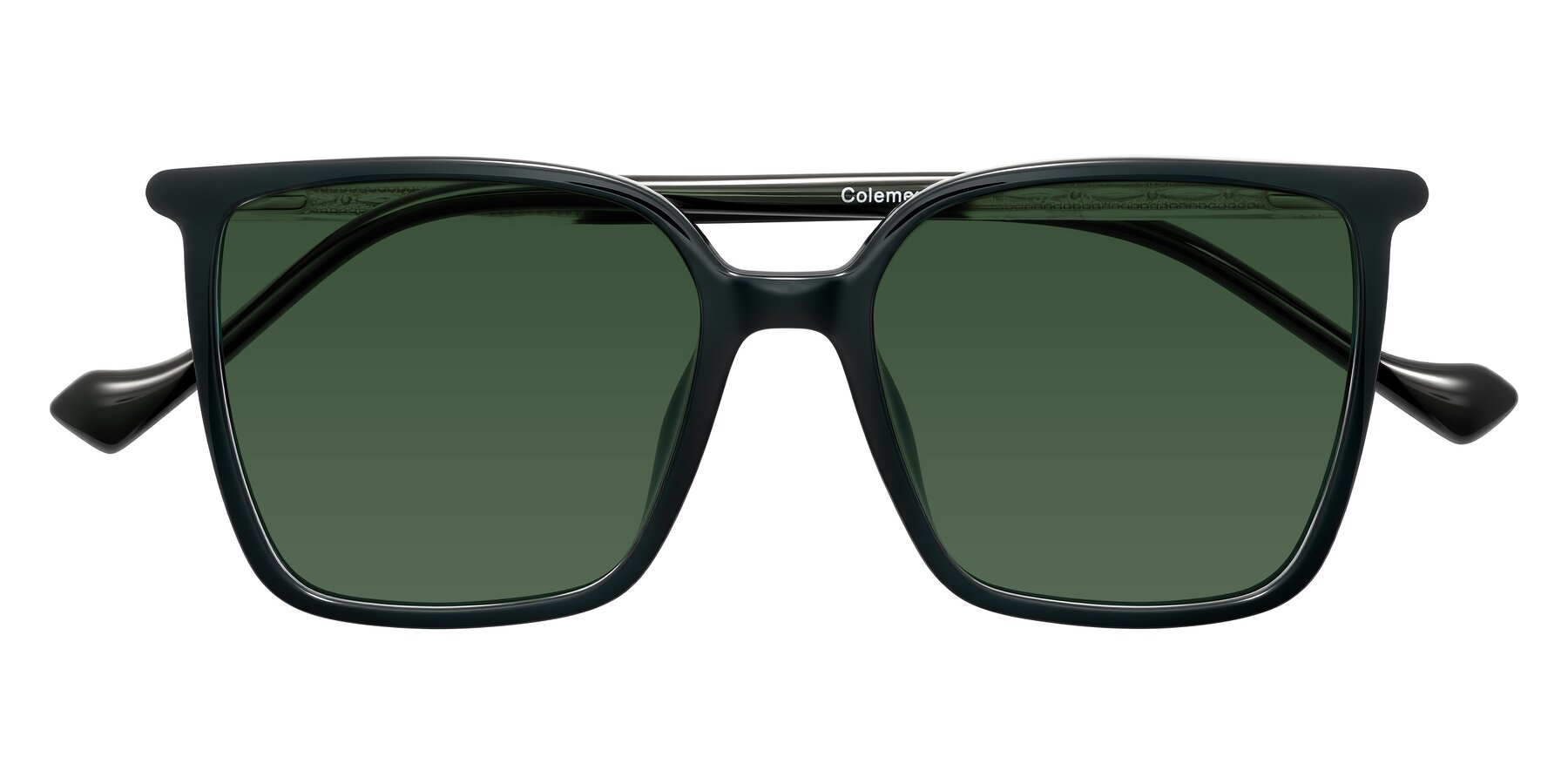 Folded Front of Colemers in Dark Green with Green Tinted Lenses