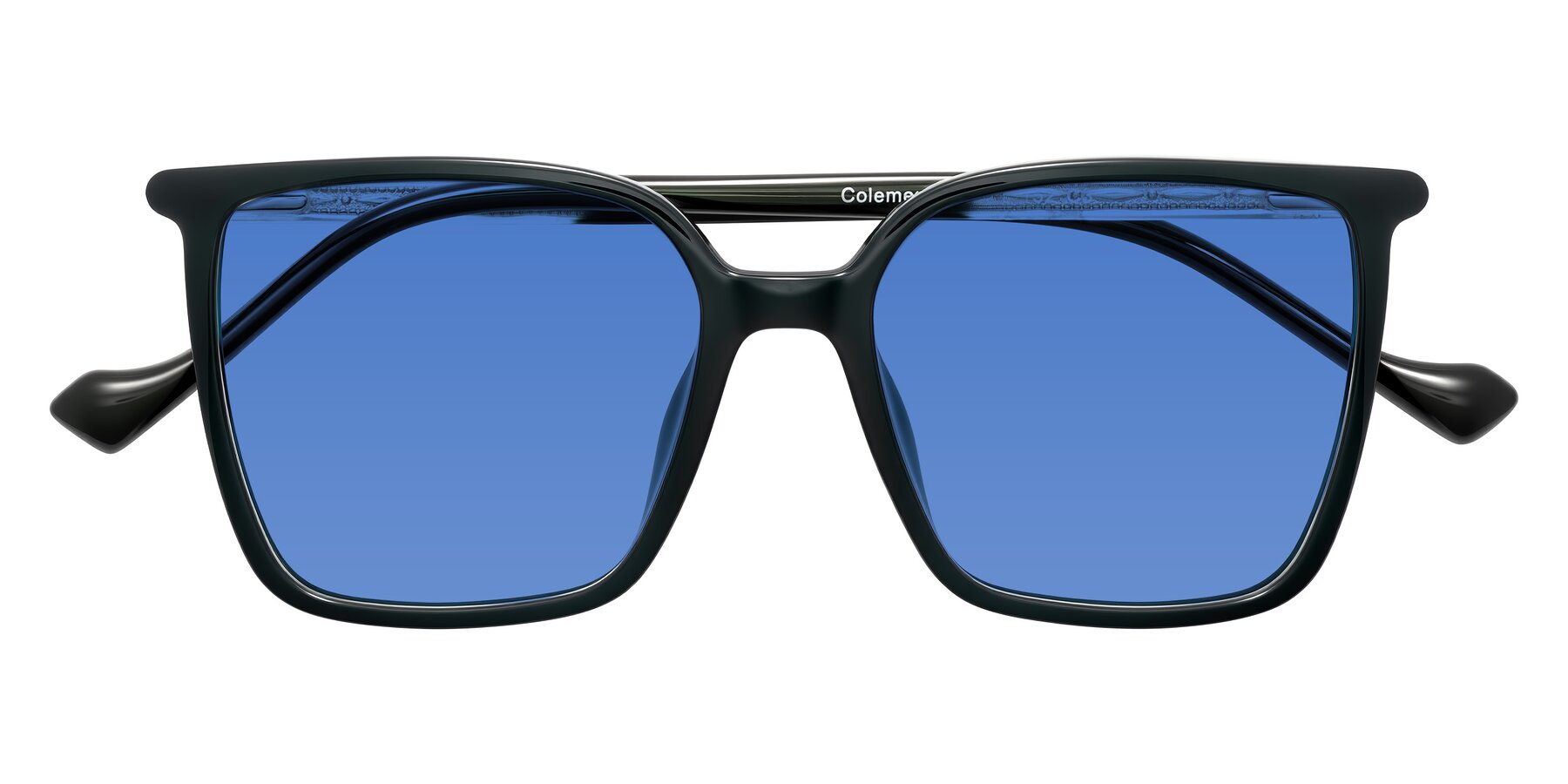 Folded Front of Colemers in Dark Green with Blue Tinted Lenses