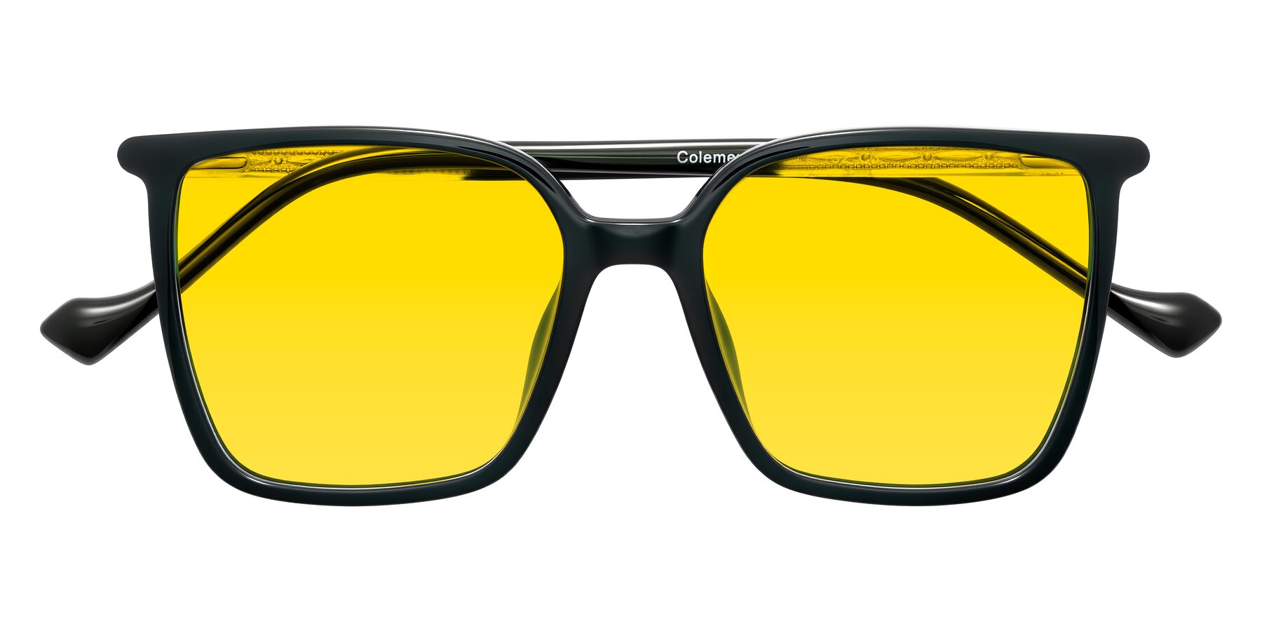 Folded Front of Colemers in Dark Green with Yellow Tinted Lenses