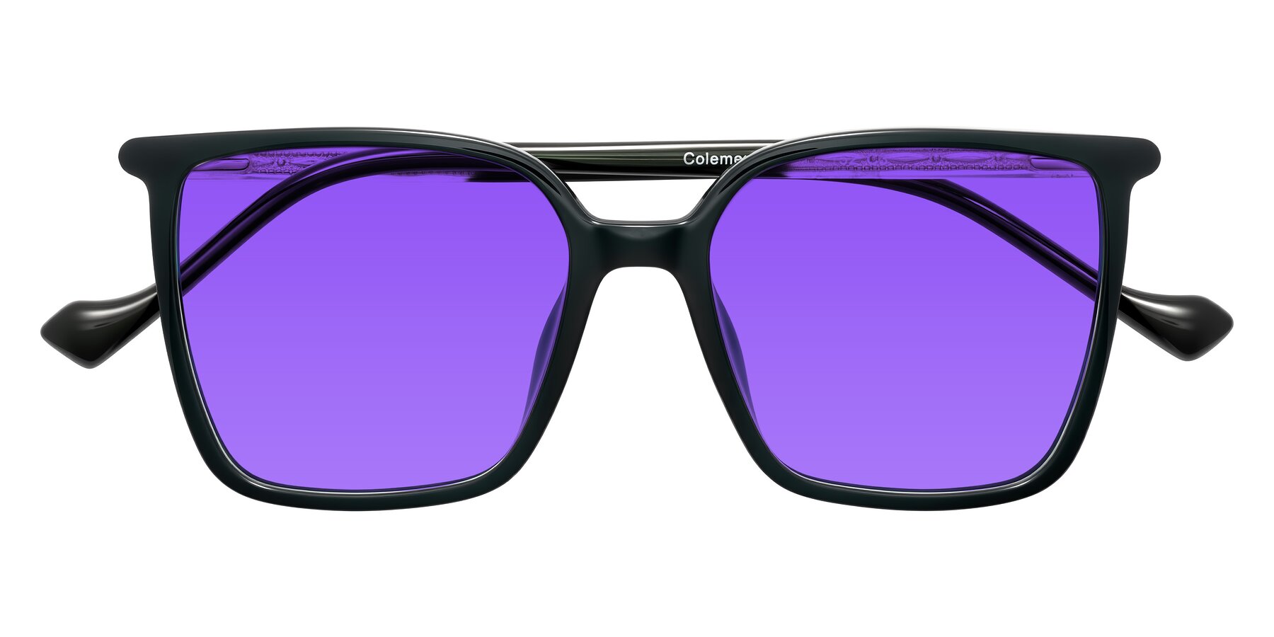 Folded Front of Colemers in Dark Green with Purple Tinted Lenses