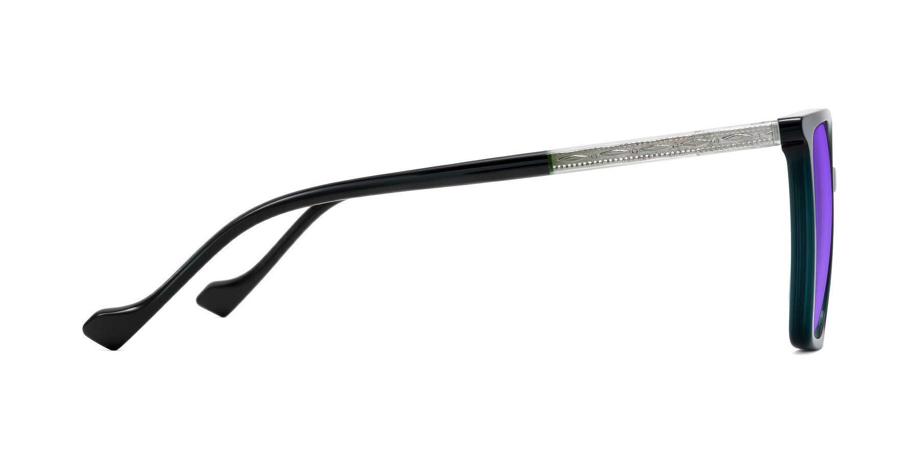 Side of Colemers in Dark Green with Purple Tinted Lenses