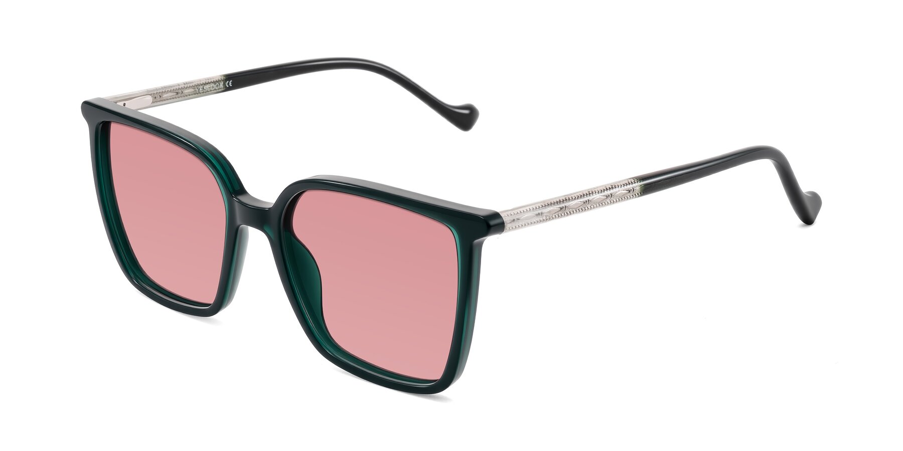 Angle of Colemers in Dark Green with Medium Garnet Tinted Lenses