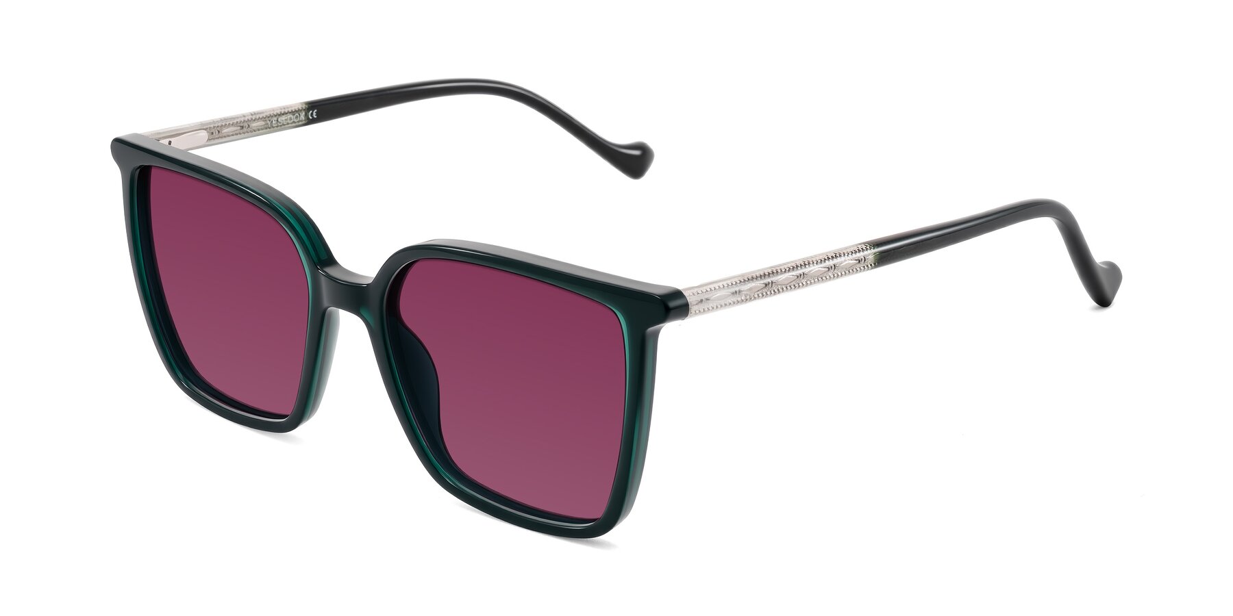 Angle of Colemers in Dark Green with Wine Tinted Lenses