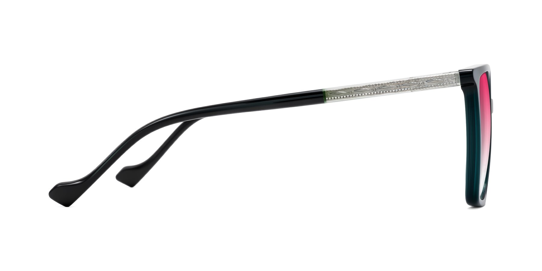 Side of Colemers in Dark Green with Pink Gradient Lenses