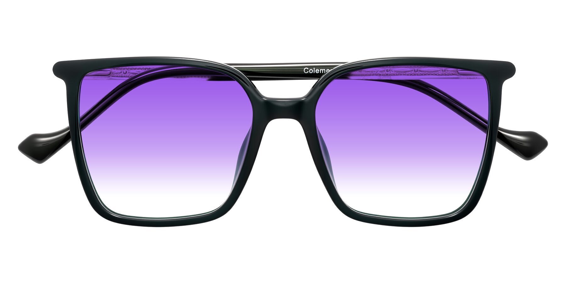 Folded Front of Colemers in Dark Green with Purple Gradient Lenses