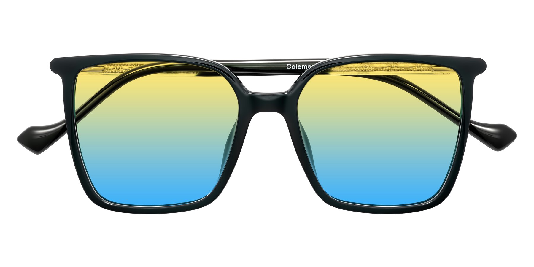 Folded Front of Colemers in Dark Green with Yellow / Blue Gradient Lenses