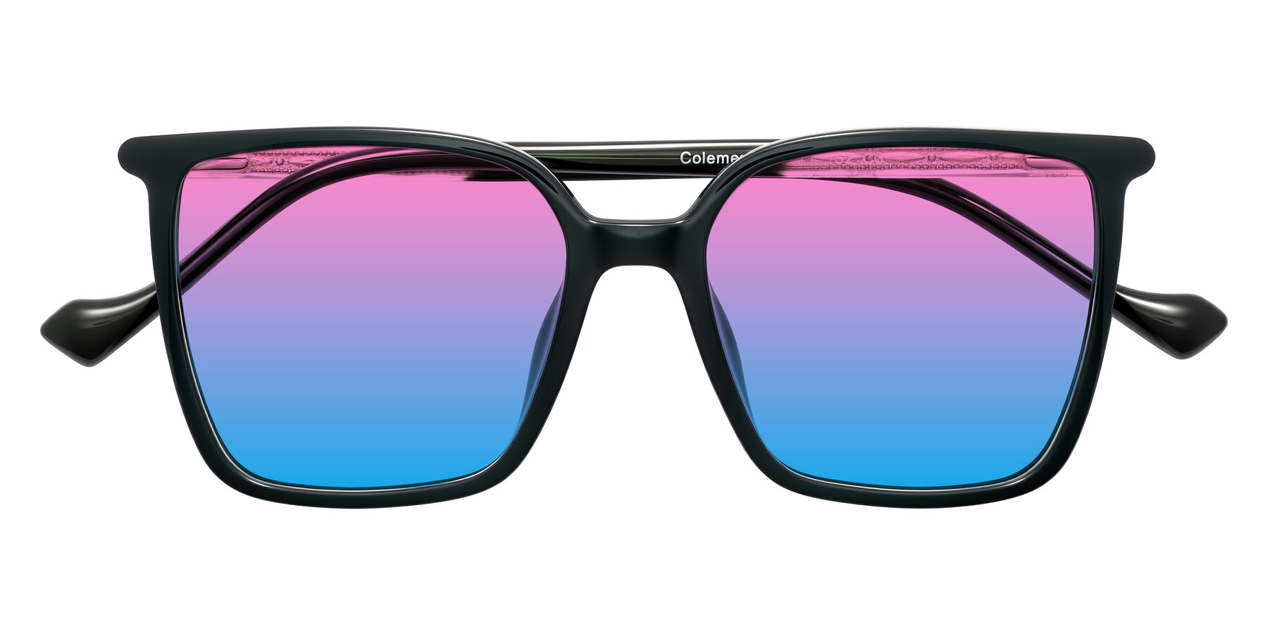 Folded Front of Colemers in Dark Green with Pink / Blue Gradient Lenses