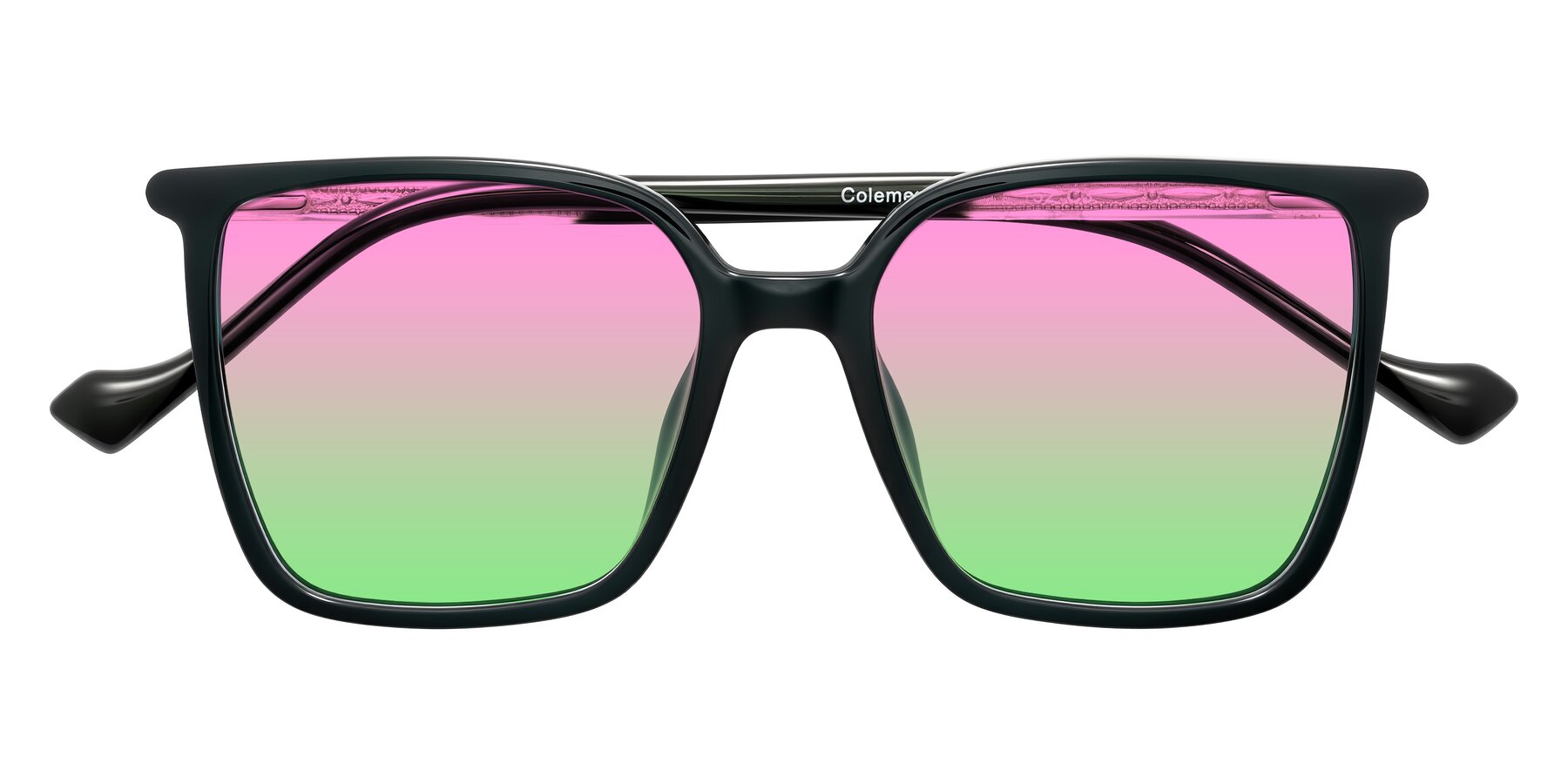 Folded Front of Colemers in Dark Green with Pink / Green Gradient Lenses