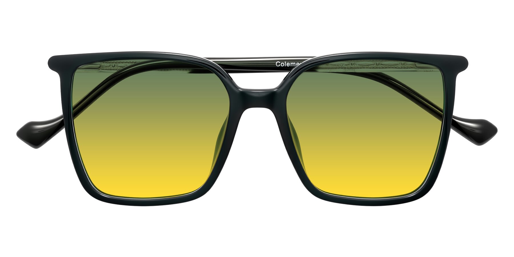 Folded Front of Colemers in Dark Green with Green / Yellow Gradient Lenses