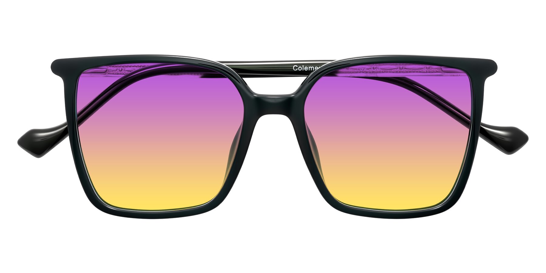 Folded Front of Colemers in Dark Green with Purple / Yellow Gradient Lenses
