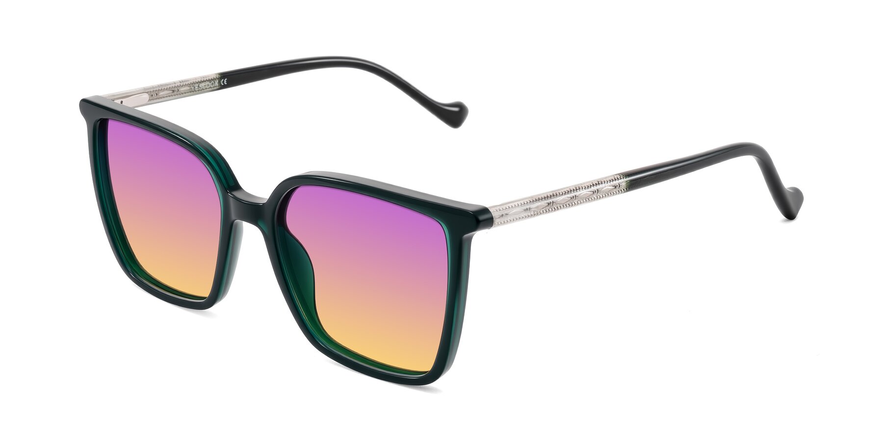 Angle of Colemers in Dark Green with Purple / Yellow Gradient Lenses