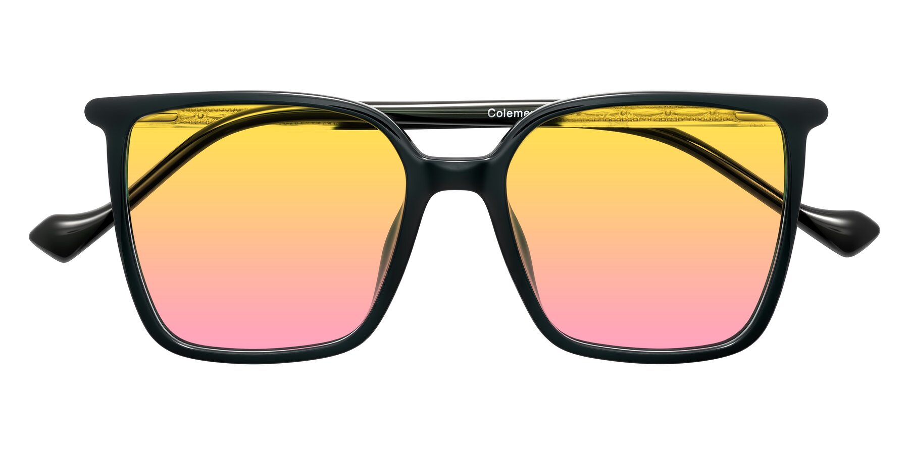 Folded Front of Colemers in Dark Green with Yellow / Pink Gradient Lenses