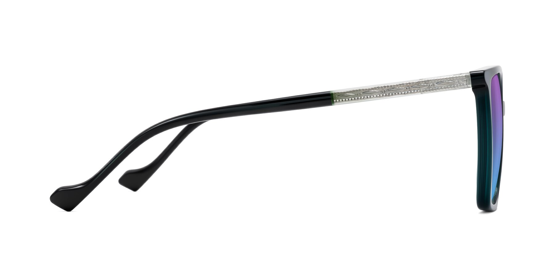 Side of Colemers in Dark Green with Purple / Blue Gradient Lenses