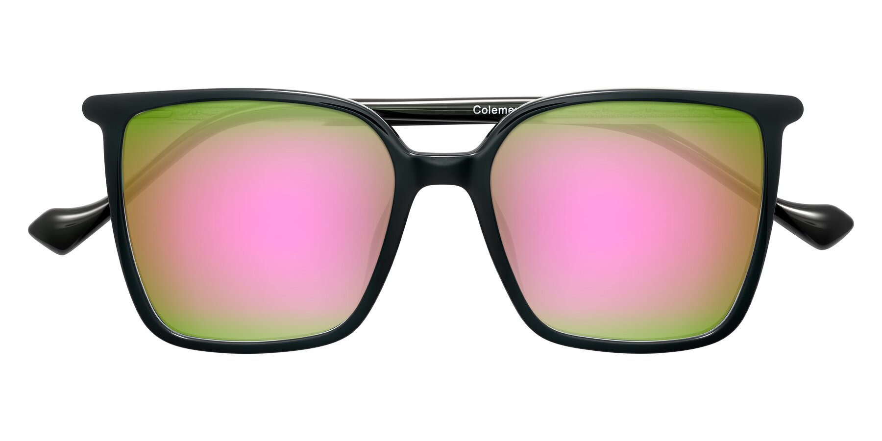 Folded Front of Colemers in Dark Green with Pink Mirrored Lenses