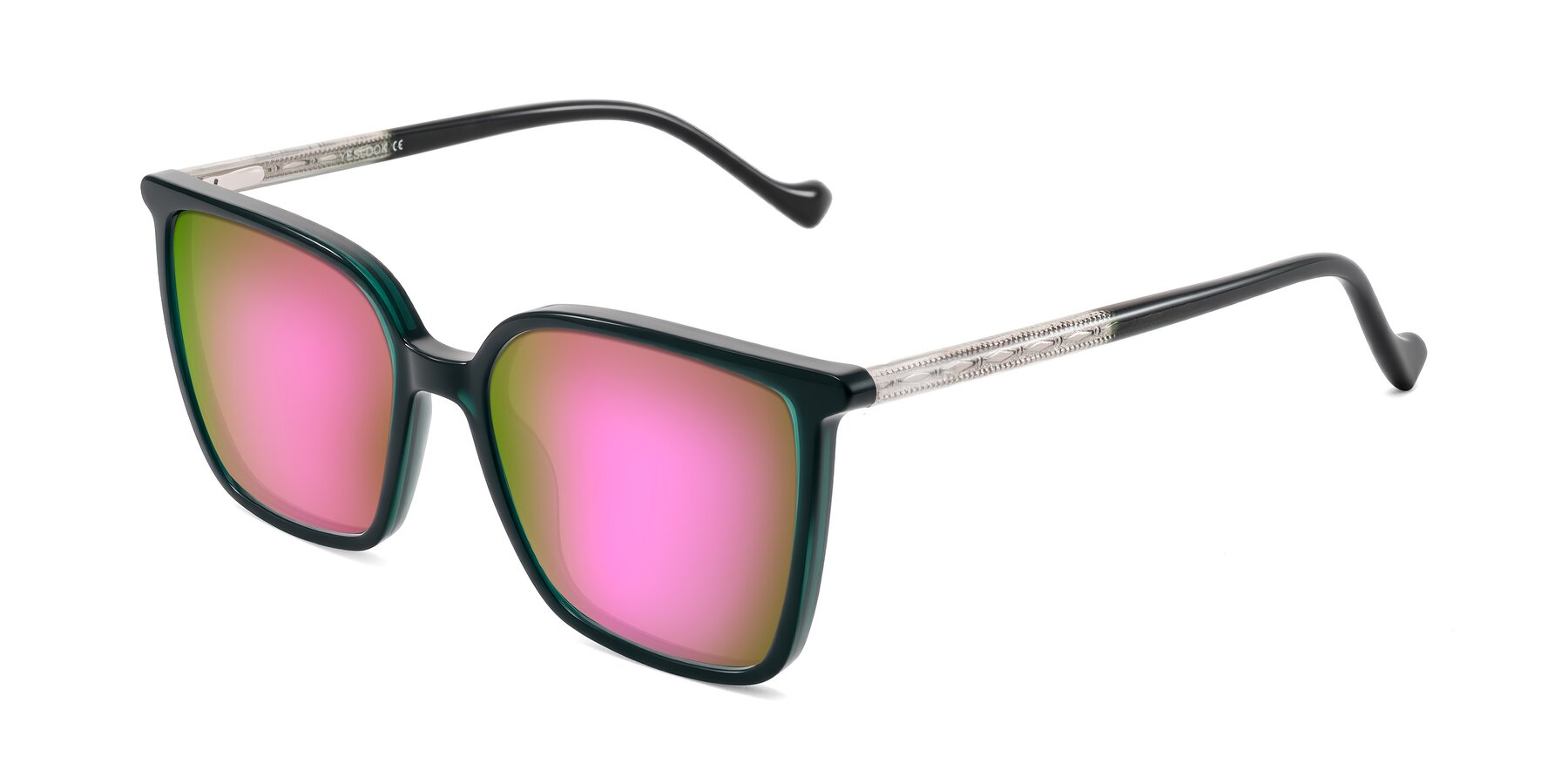 Angle of Colemers in Dark Green with Pink Mirrored Lenses