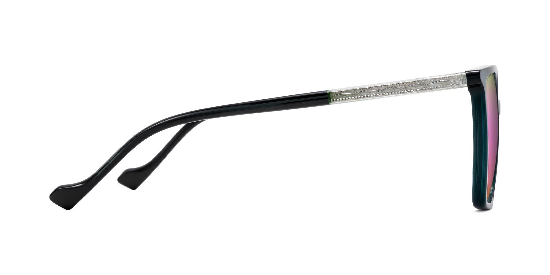 Side of Colemers in Dark Green with Pink Mirrored Lenses