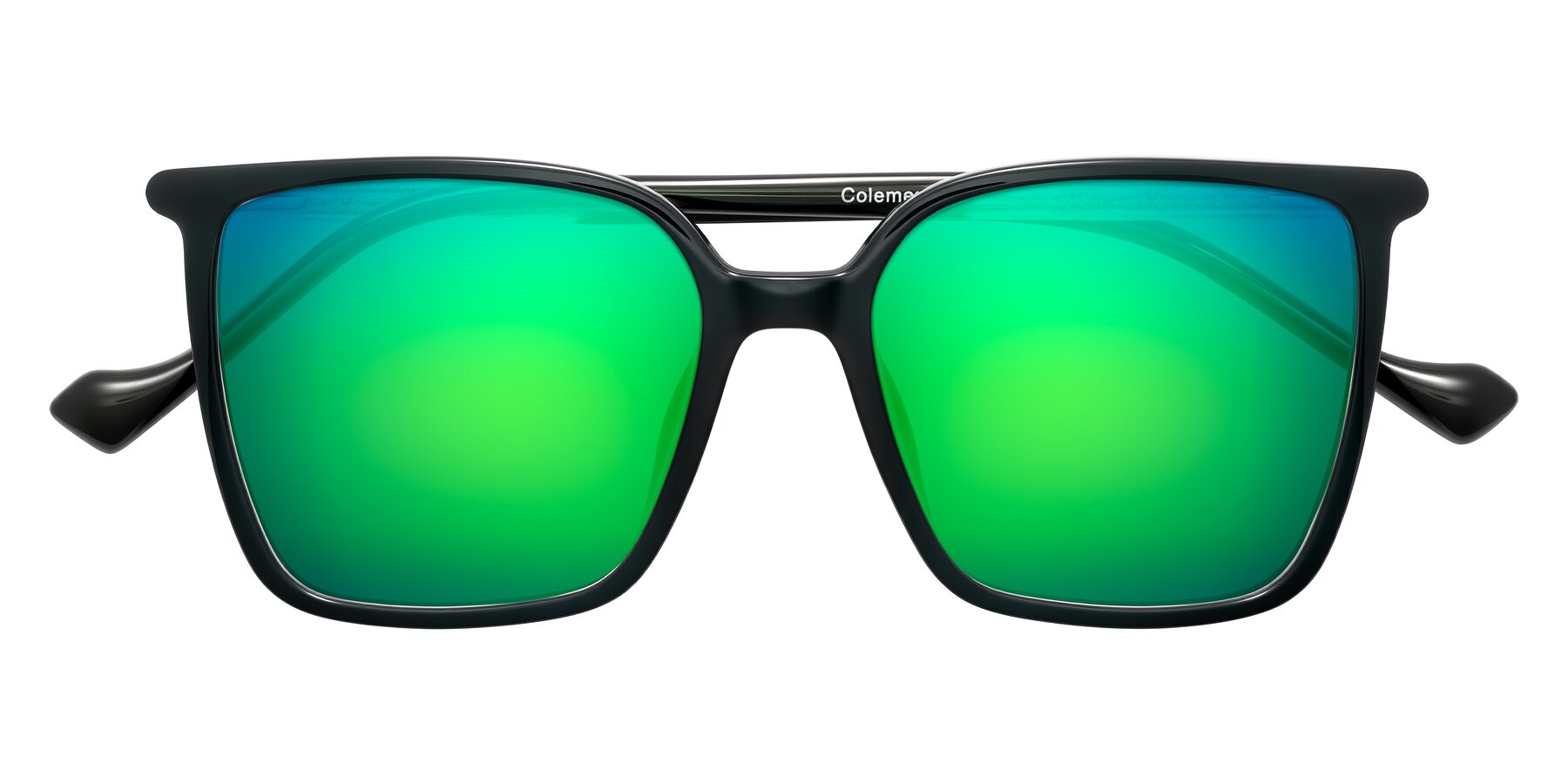 Folded Front of Colemers in Dark Green with Green Mirrored Lenses