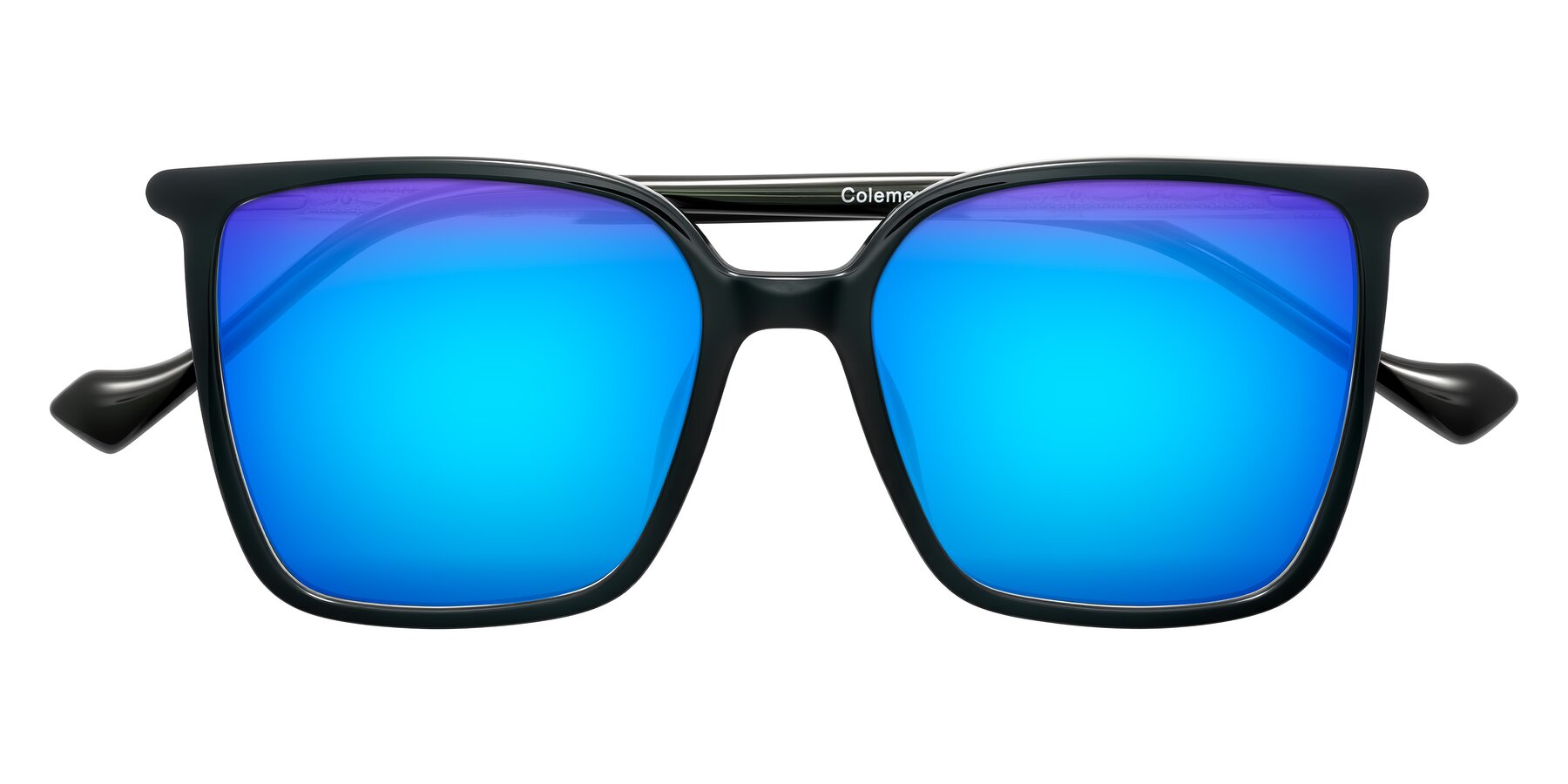 Folded Front of Colemers in Dark Green with Blue Mirrored Lenses